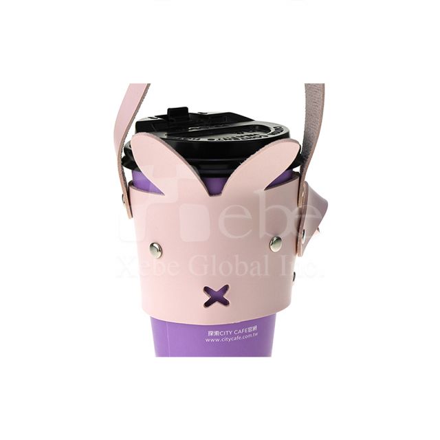 粉红兔造型皮革手摇杯提袋