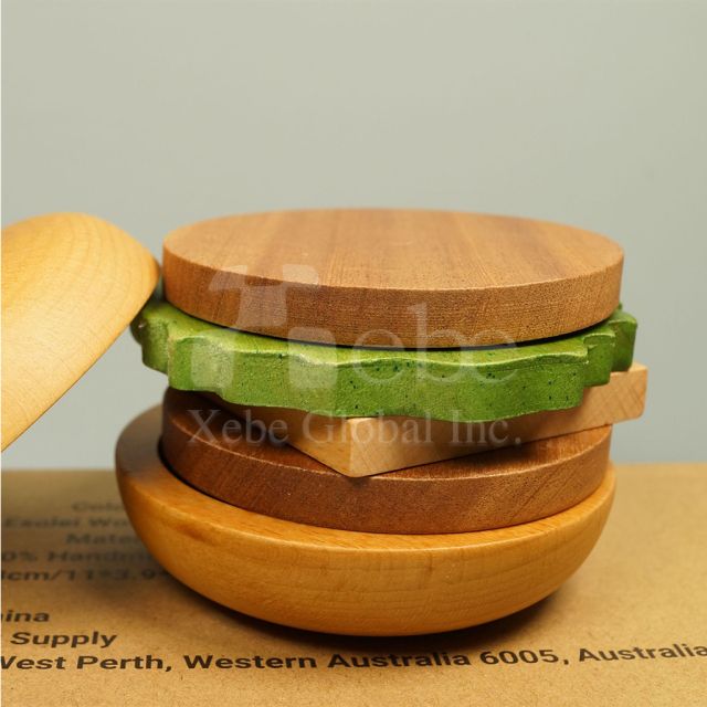汉堡造型定制木头杯垫组