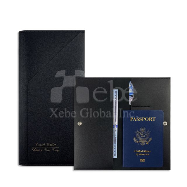 定制黑色护照套 釦式长版护照夹