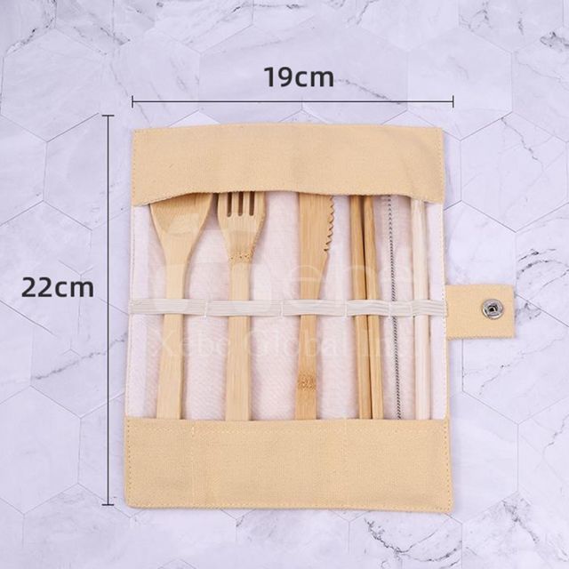 白色布袋竹制便携餐具組