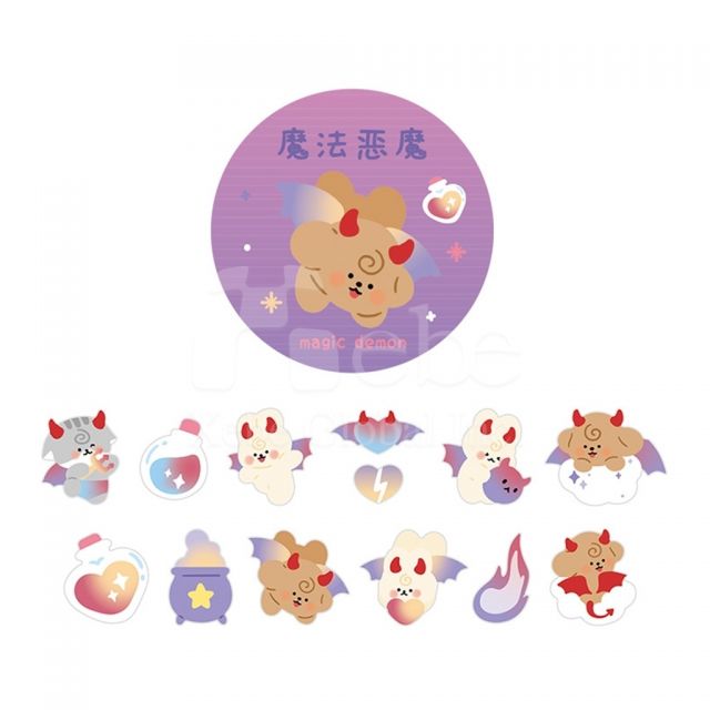 可爱恶魔动物和纸胶带