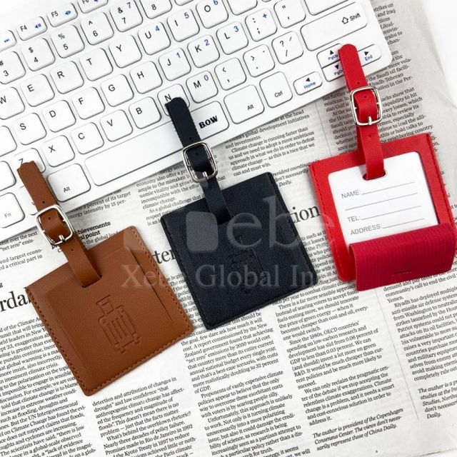 水蓝色皮革方形行李牌