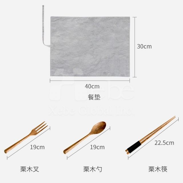 木製定制便携餐具 木头餐具三件组