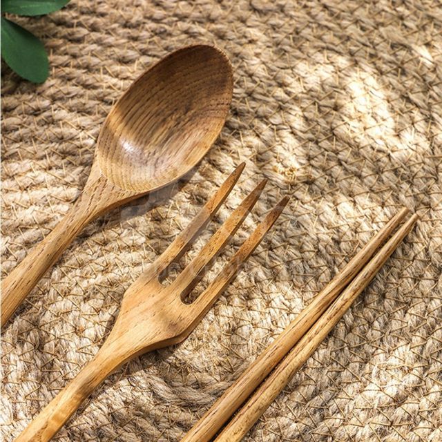 木製定制便携餐具 木头餐具三件组