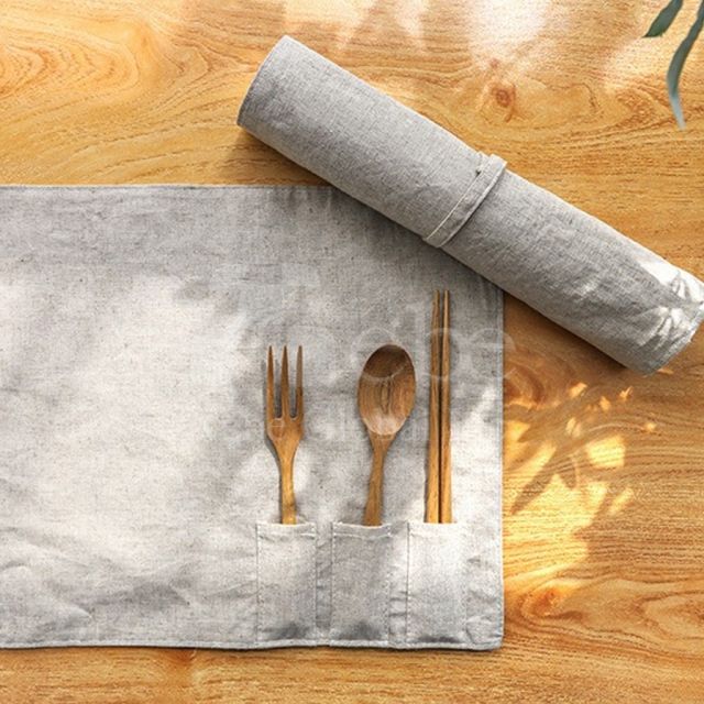 木製定制便携餐具 木头餐具三件组