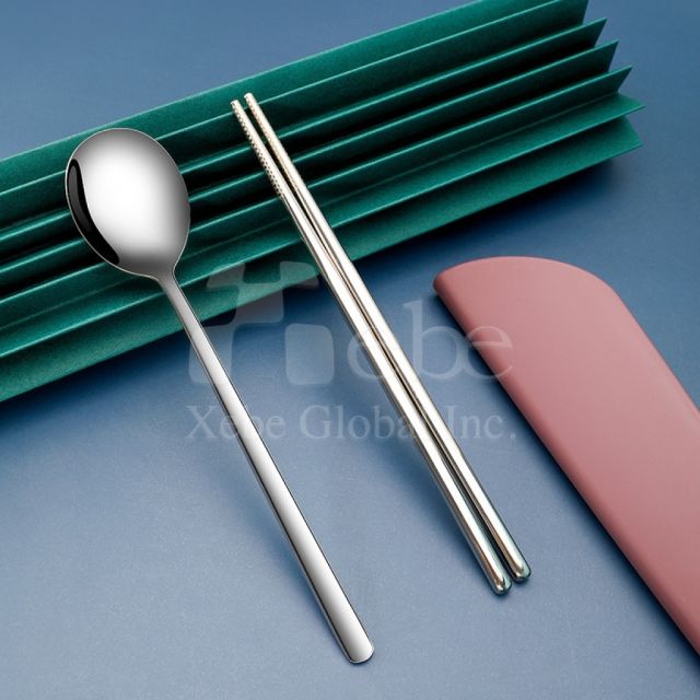 紫色不锈钢便携餐具